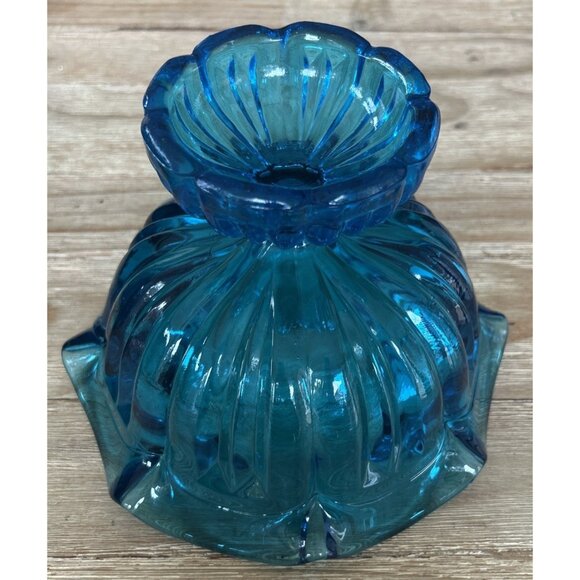 LE Smith Peacock Blue Handkerchief Compote Pedestal Dish Vintage Glass 1960s - Picture 3 of 3